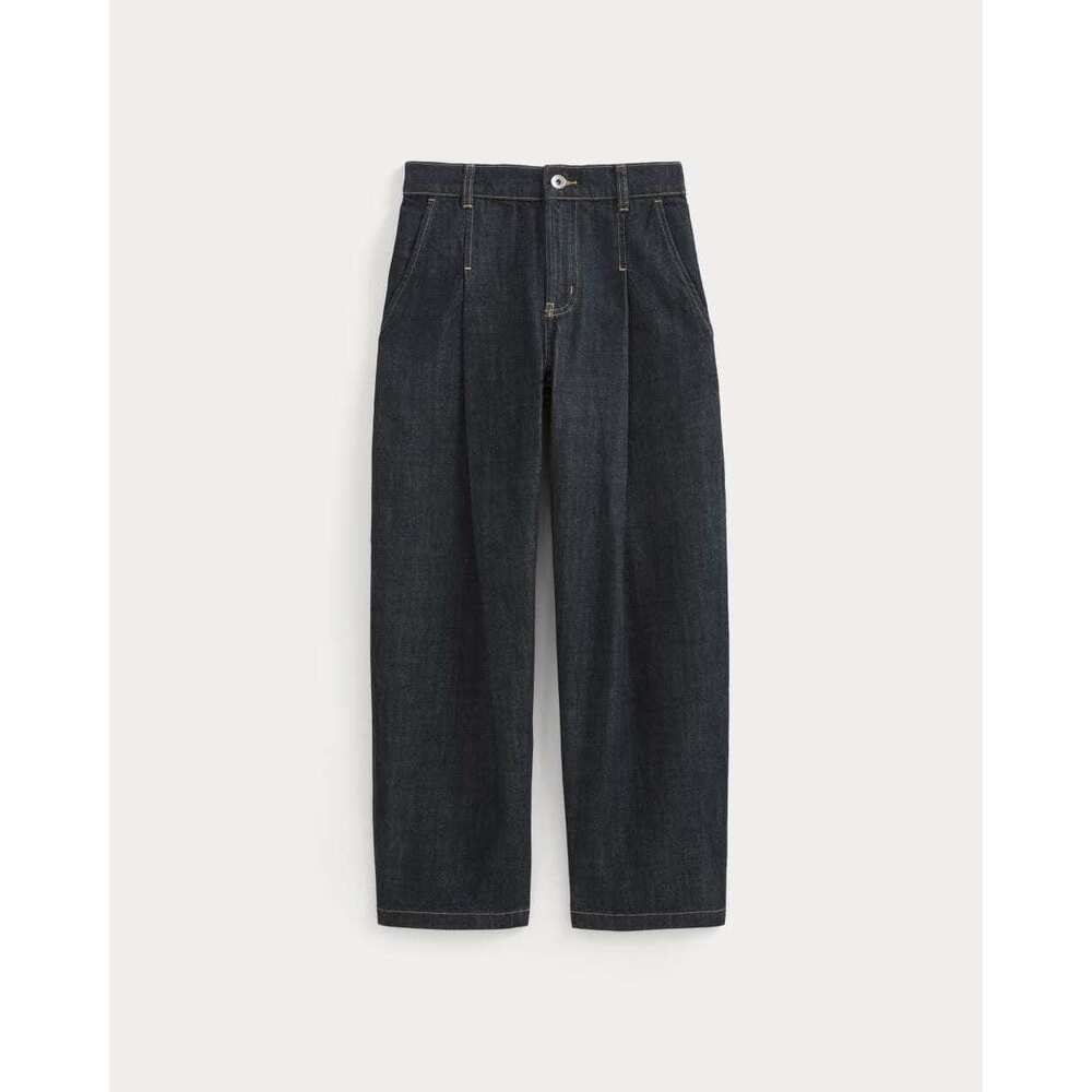 Everlane Women's High Rise Pleated Jean in Dark Indigo, Size 31, Cotton